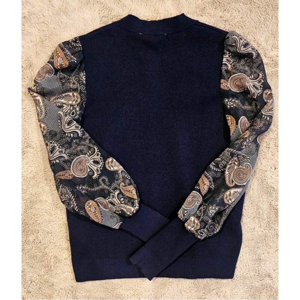 SIX/FIFTY McKenna Paisley Sweater, Sheer Sleeves, Womens Sz M, New NWT - Picture 3 of 11
